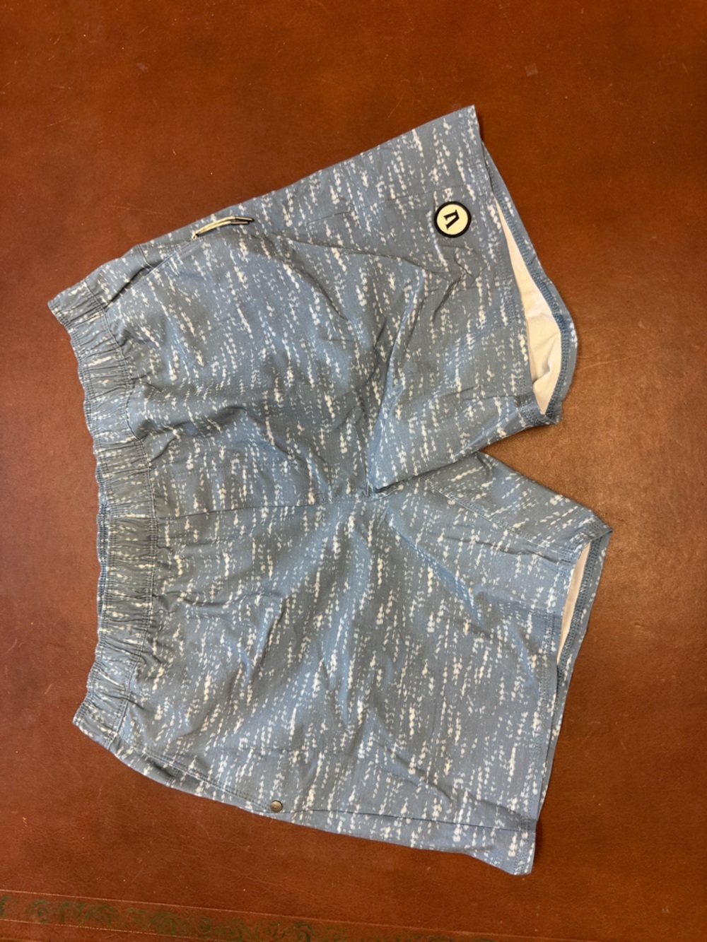 Vuori Sky Blue & White Pattern Men's Athletic Shorts